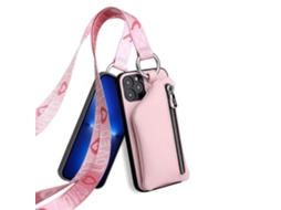 Capa Com Cordão Quedas Inch Para Iphone 13 Pro Max Pele Sintética Rosa