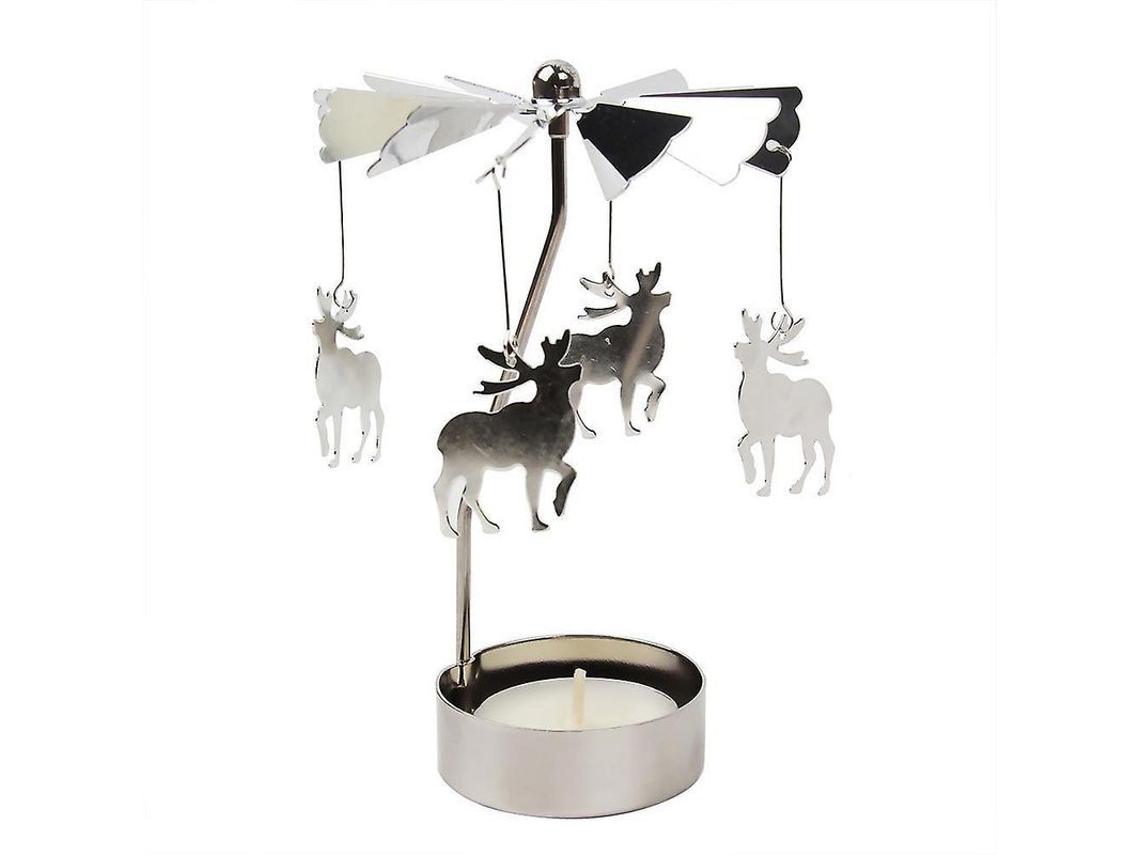 Suporte De Velas Rotativo De Natal Para Velinhas Carrossel Decorativo Presente Prata Metal Elk