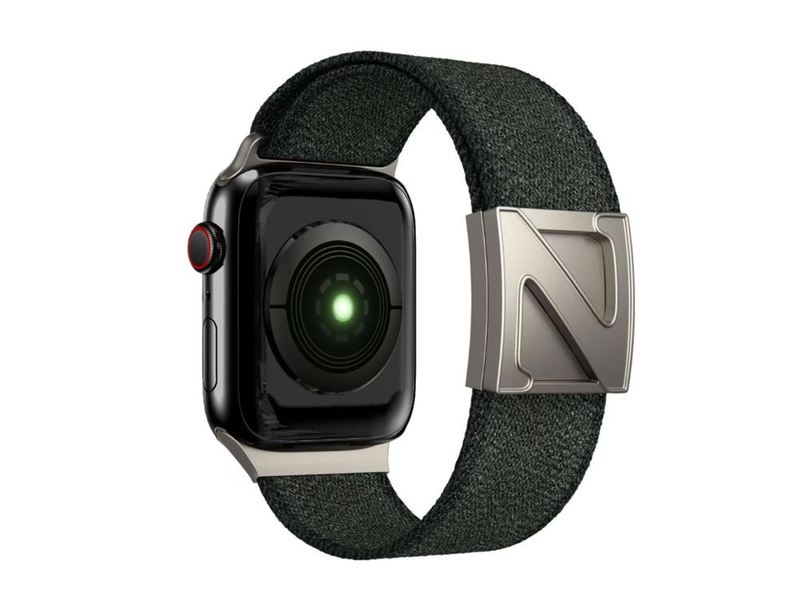 Bracelete Para Apple Watch 42/41/40/38mm - Nylon Bicolor Com Fecho Magnético Em Formato Z Verde E Preto