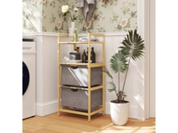 Cesto de roupa suja Ehstmind 35,4L com 2 compartimentos de tecido, prateleiras abertas, alça e design de bambu natural para banheiro