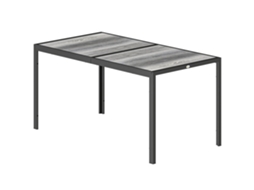 Mesa De Jardim 4 A 6 Pessoas. Mesa De Jantar Externa Com Tampo Em Efeito De Madeira. 150 X 80 X 74 Cm. Cinza