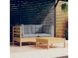 Pcs Conjunto Lounge De Jardim C/ Almofadões Cinzentos Pinho Dkd Home Decor