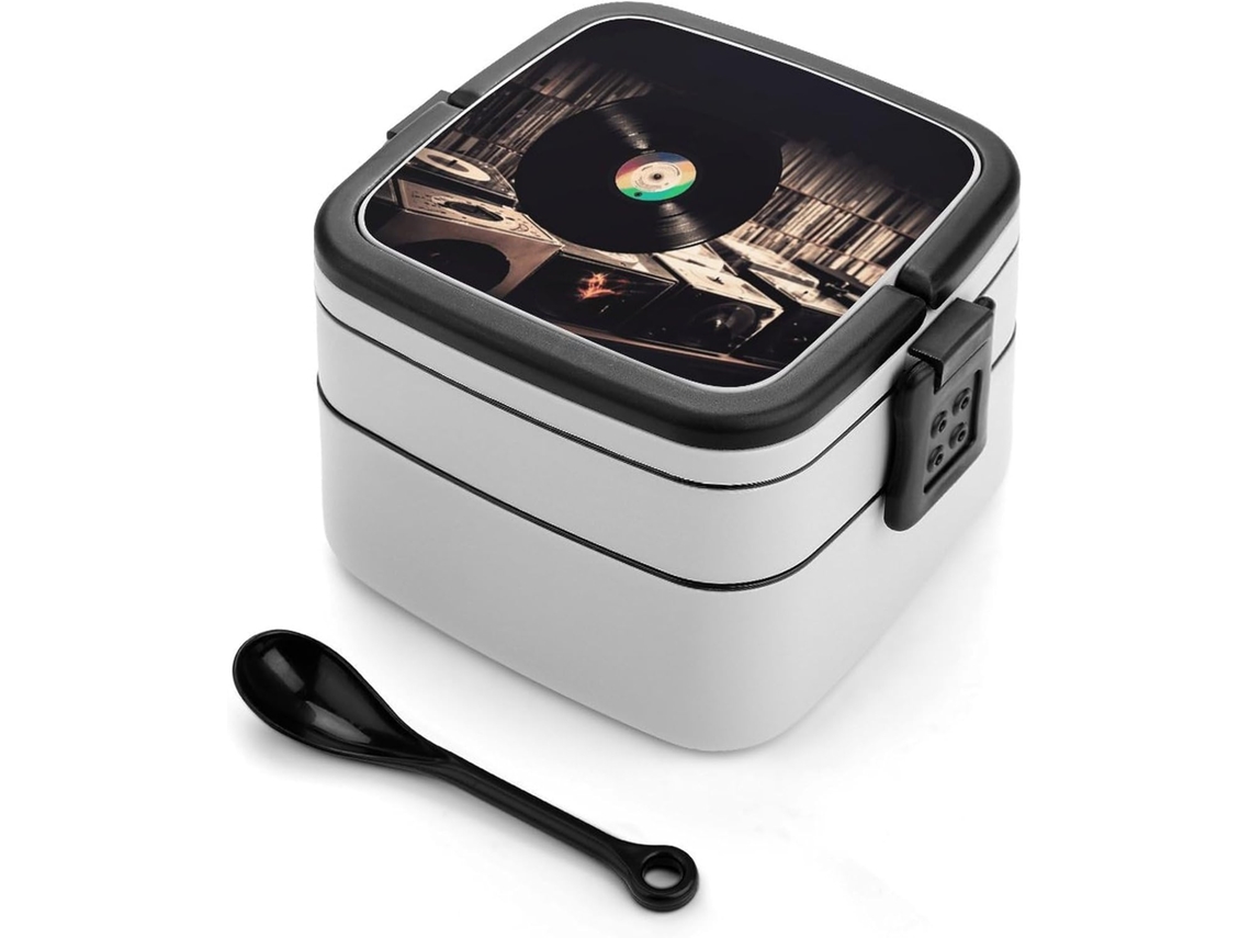 Lancheira Bento De 1 Litro, À Prova De Vazamentos, Com Camada Dupla E Colher Design Inspirado Em Discos De Vinil, Ideal