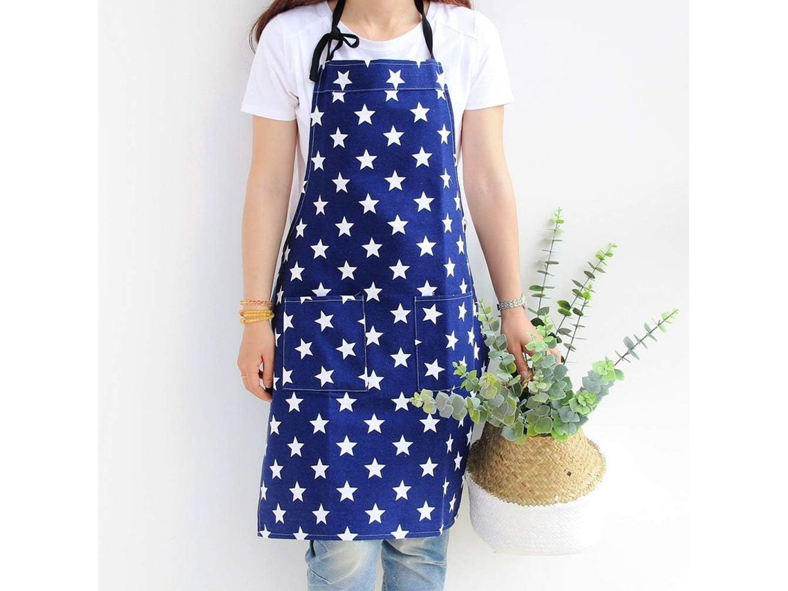2026-delantal De Algodão Linjou Para Mulher Com Bolsos Ajustáveis Para Cozinha, Assar E Limpeza Doméstica (b) Azul
