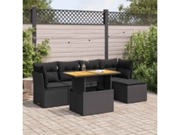 Vidaxl 6 Pcs Conjunto Sofás De Jardim C/ Almofadões Vime Pe Preto