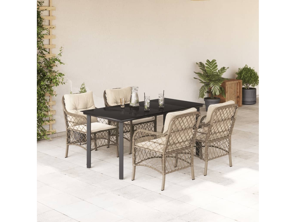 Vidaxl 5 Pcs Conjunto de Jantar P/ Jardim com Almofadões Vime Pe Bege