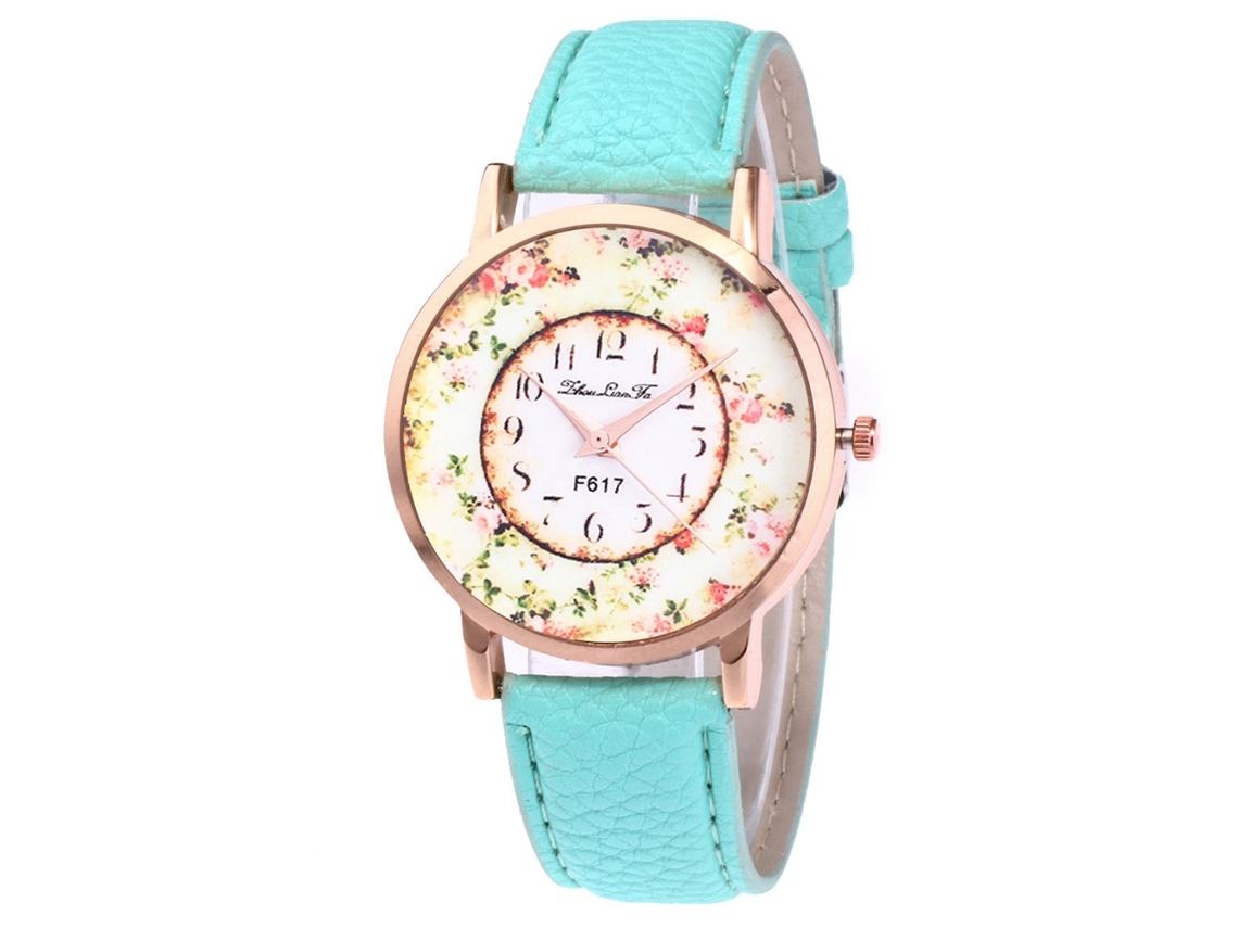 Relógio de Pulso Feminino de Quartzo com Pulseira de Couro Pu e Mostrador Redondo Simples (menta)