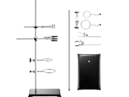 Suporte de Laboratório 2 Jogos Aço com Vareta 60cm e Base Ferro Fundido 210,82x135 Mm Braçadeiras Pistão, Bureta Cruzadas