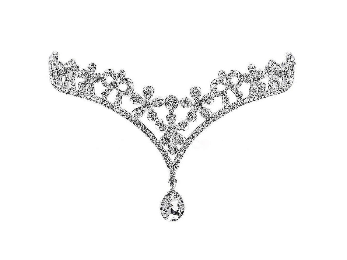 Corrente De Frente Para Noiva E Dama Com Pendente De Cristal E Rhinestone (prata)
