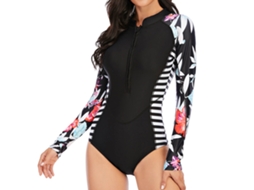 Traje de Mergulho para Mulher com Manga Longa e Zíper Frontal, Proteção Solar Preto M S/MARCA
