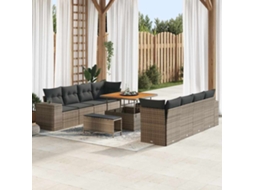 Vidaxl Conjunto De Sofá De Jardim Com Almofada 11 Pcs Cinzeto Vime Pe