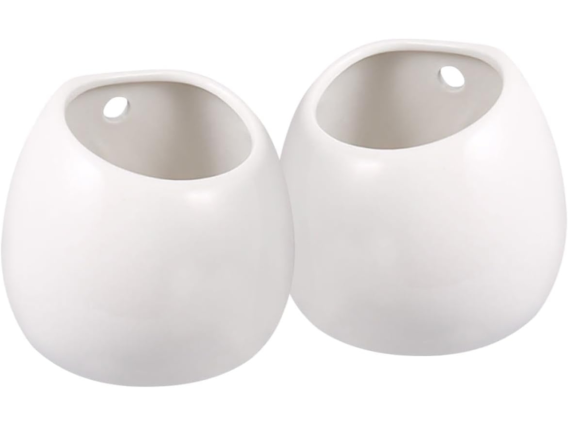Kit de 2 Vasos de Cerâmica Branca Inoomp para Pendurar, Ideais para Suculentas, com Design Minimalista e Elegante, CHABERLU