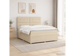 Vidaxl Cama Box Com Led E Colchão Creme 160 X 200 Cm Tecido