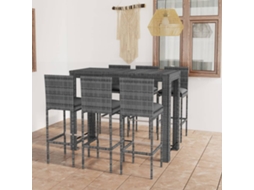 7 Pcs Conjunto De Bar Exterior C/ Almofadões Antracite Vime Pe Dkd Home Decor