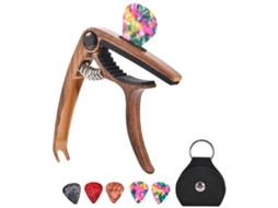 Conjunto de capotraste e palhetas para guitarra Slowmoose, capotraste universal em liga de madeira brilhante com estojo para palhetas para performance