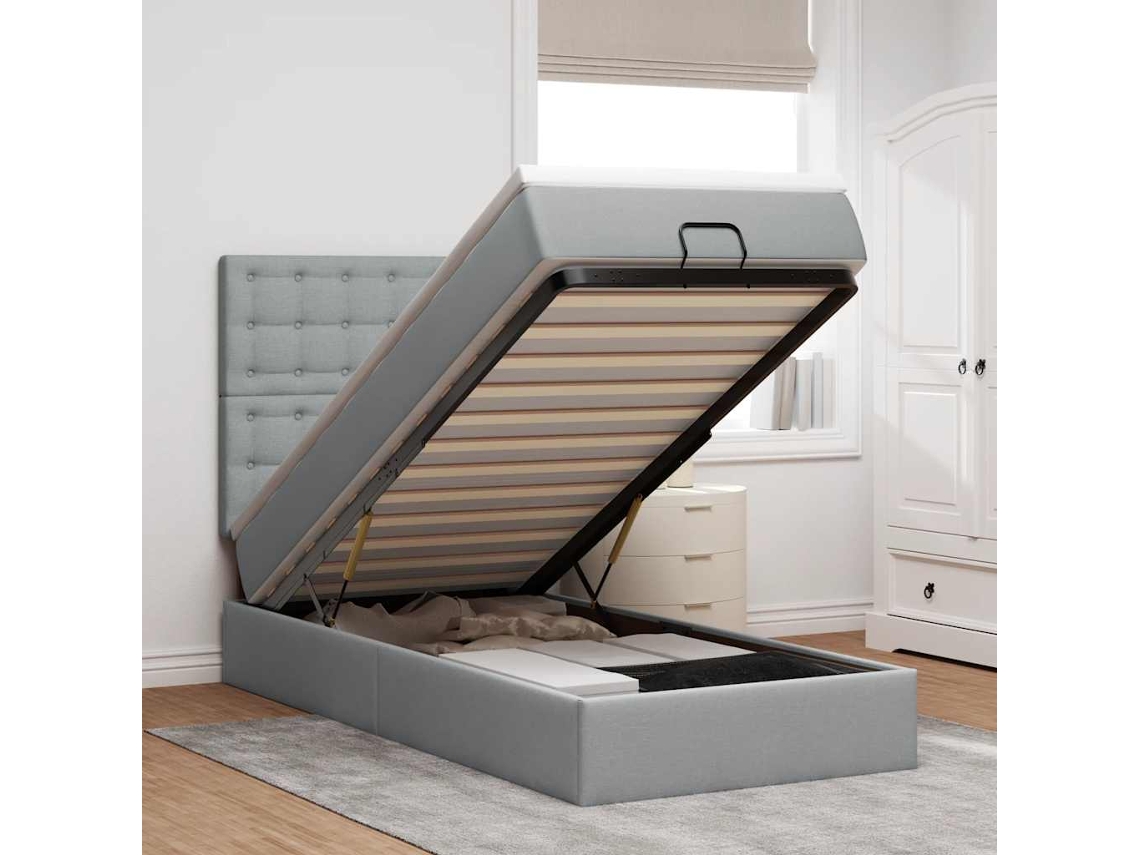 Vidaxl Cama Otomana Com Colchão Leds 90x200 Cm Tecido Cinzento Claro