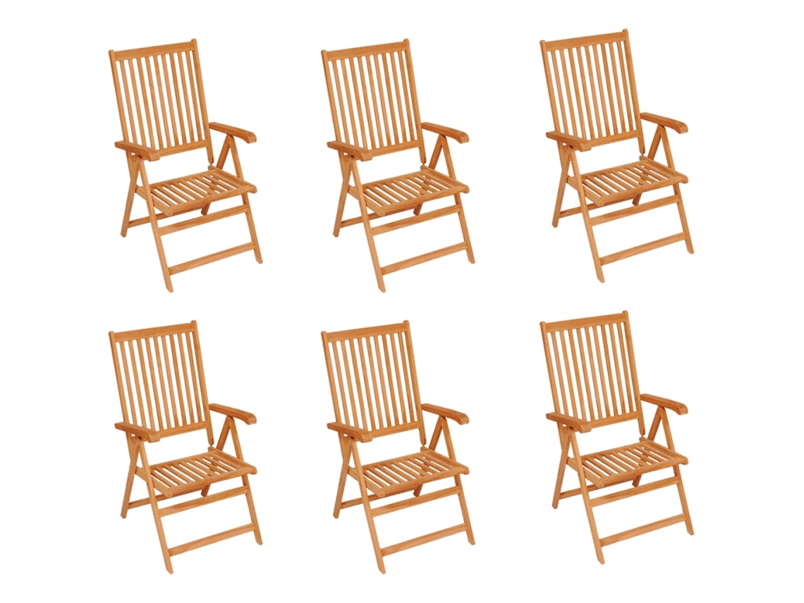 Conjunto de 6 Cadeiras de Jardim C/ Almofadões Cor Creme Teca Maciça MAISON EXCLUSIVE
