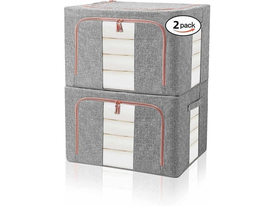 Cajas De Armazenamento De Roupas Plegáveis 2 Peças 66l Com Marco De Metal E Janelas Transparentes Para Edredons, Roupas E Colchões