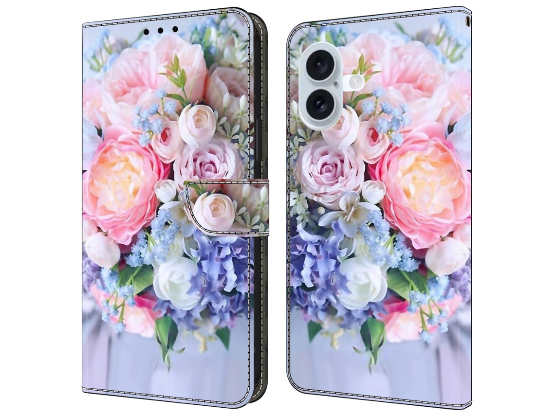 Capa Em Couro Pu Magnético Para Apple Iphone 16 Plus - Flor Colorida