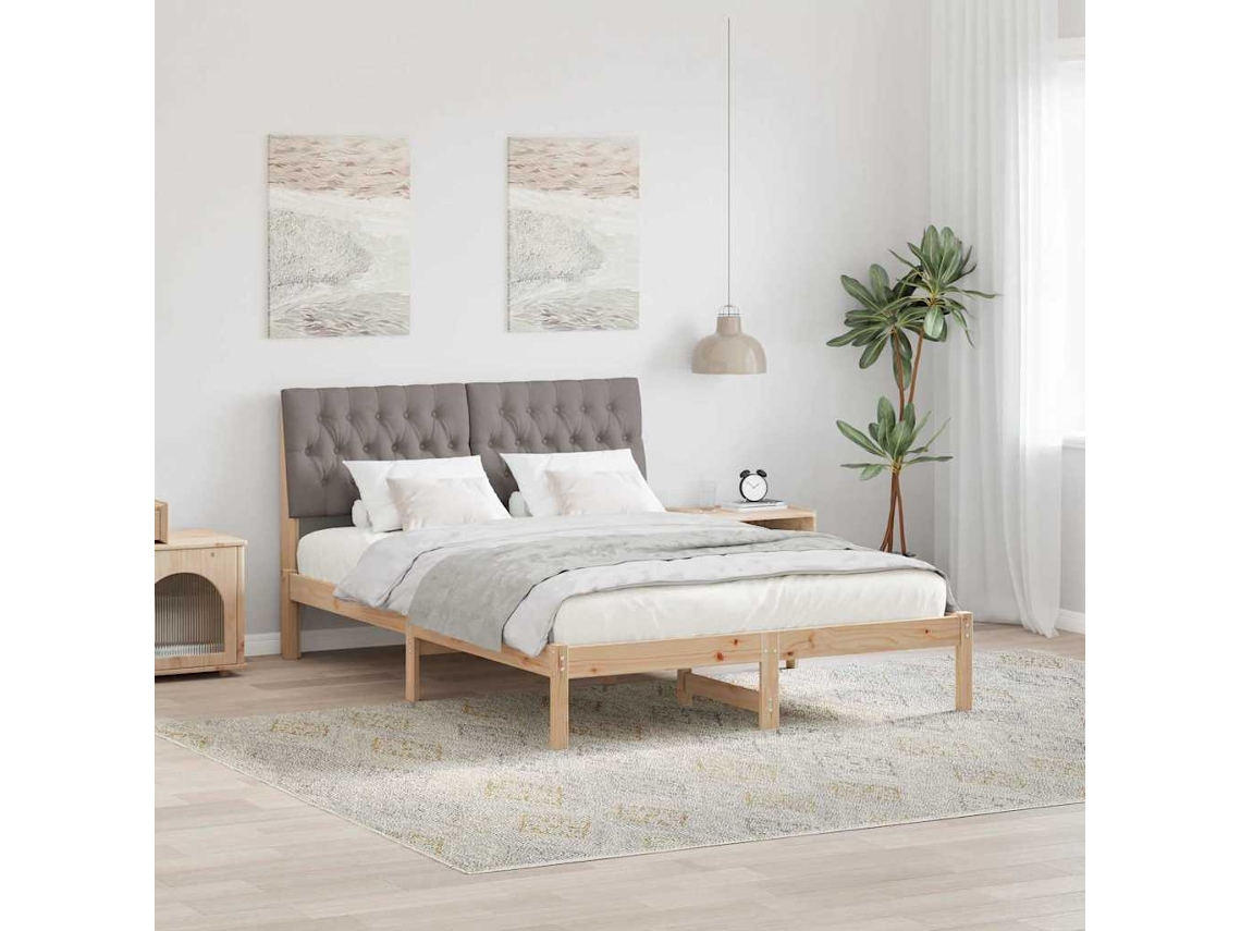 Vidaxl Estrutura De Cama Com Cabeceira Estofada Castanho 135 X 190 Cm