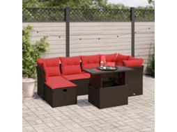 Vidaxl Conjunto De Sofá De Jardim Com 7 Peças E Almofadas Em Rattan Sintético Marrom