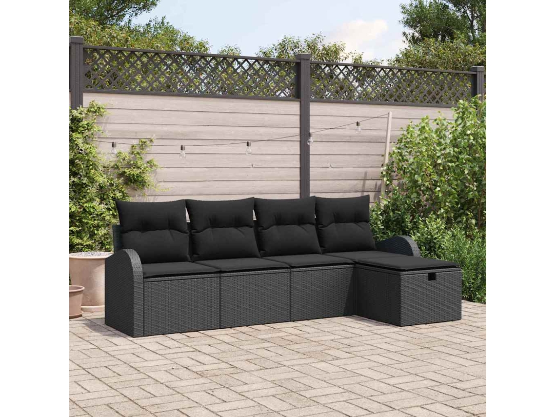 Vidaxl Conjunto de Sofá de Jardim 5 Pcs Preto Rattan Sintético