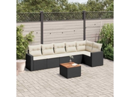 Vidaxl 7 Pcs Conjunto De Sofás P/ Jardim C/ Almofadões Vime Pe Preto