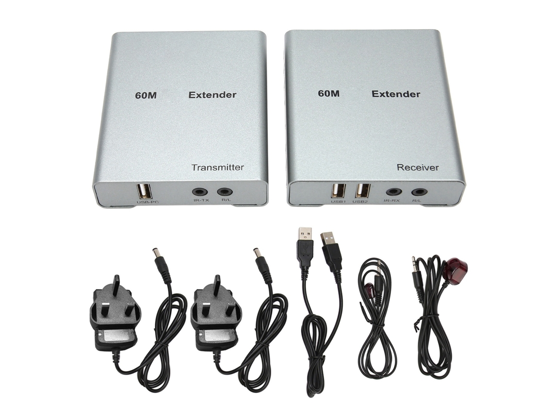 extensor Kvm Usb Hd Multimedia Interface com Cat5e/6 1080p Controle Mouse Teclado 60m Plug Uk