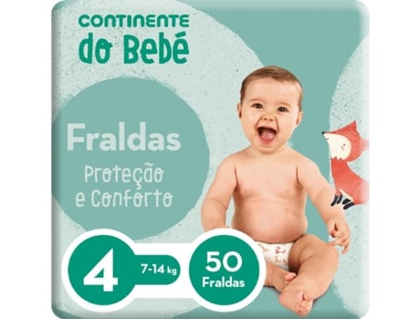 Fraldas Proteção e Conforto 7-14kg T4 CONTINENTE DO BEBÉ emb. 50 un