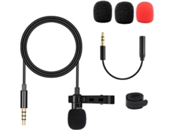 Microfone De Lapela Omnidirecional Com Clipe, Preto, Compatível Com Computador E Telemóvel, Cabo Fácil