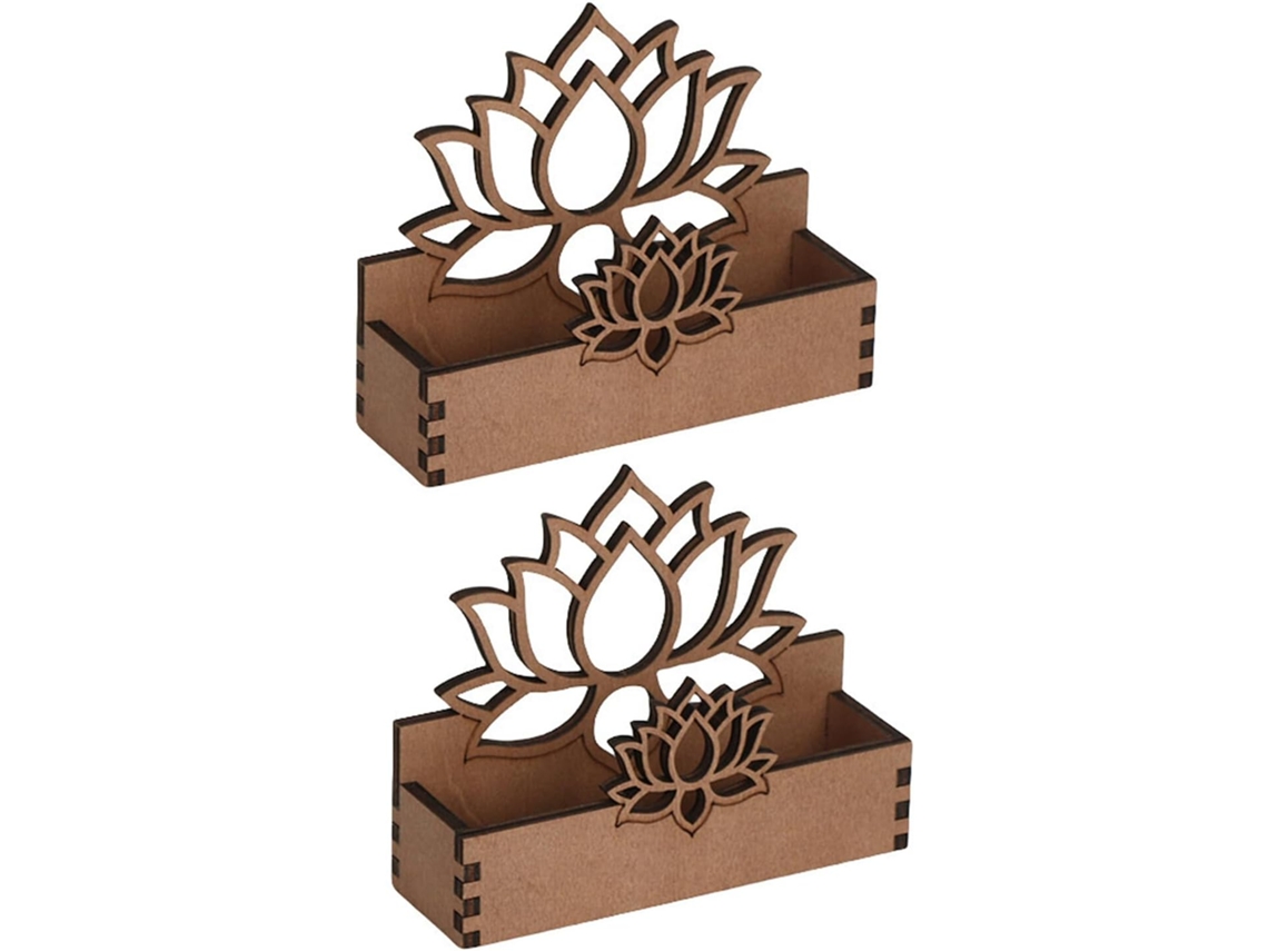 Conjunto Healeved com 2 Pequenos Porta cartões de Visita em Madeira Design Flor Lótus Expositor Decorativo P
