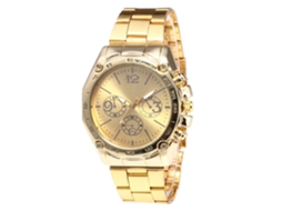 Relógio de quartzo com pulseira de aço, mostrador redondo moderno, pulseira para casal, dourado