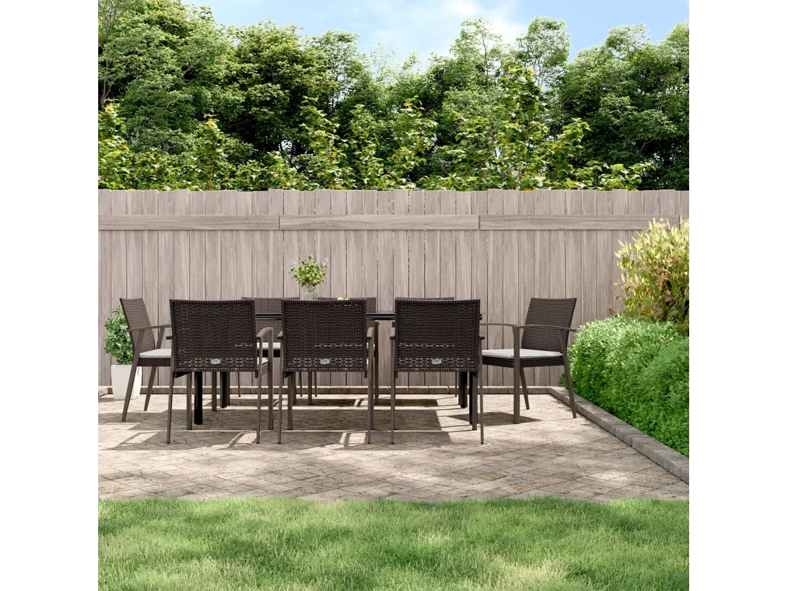 Vidaxl 9 Pcs Conjunto De Jantar P/ Jardim Com Almofadões Vime Pe E Aço