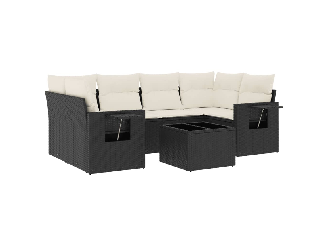 Conjunto de 7 sofás para jardim com almofadões Vime Pe Preto MAISON EXCLUSIVE (7 peças)