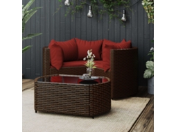 Vidaxl 4 Pcs Conjunto Lounge Jardim C/ Almofadões Vime Pe Castanho