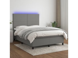 Vidaxl Cama Box Spring C/ Colchão E Led 140x190 Cm Tecido Cinza-escuro