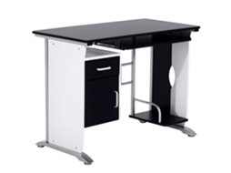 Mesa para computador com prateleira, gaveta e armário em MDF e ferro (100x52x75 cm) branco e preta BTFORUS