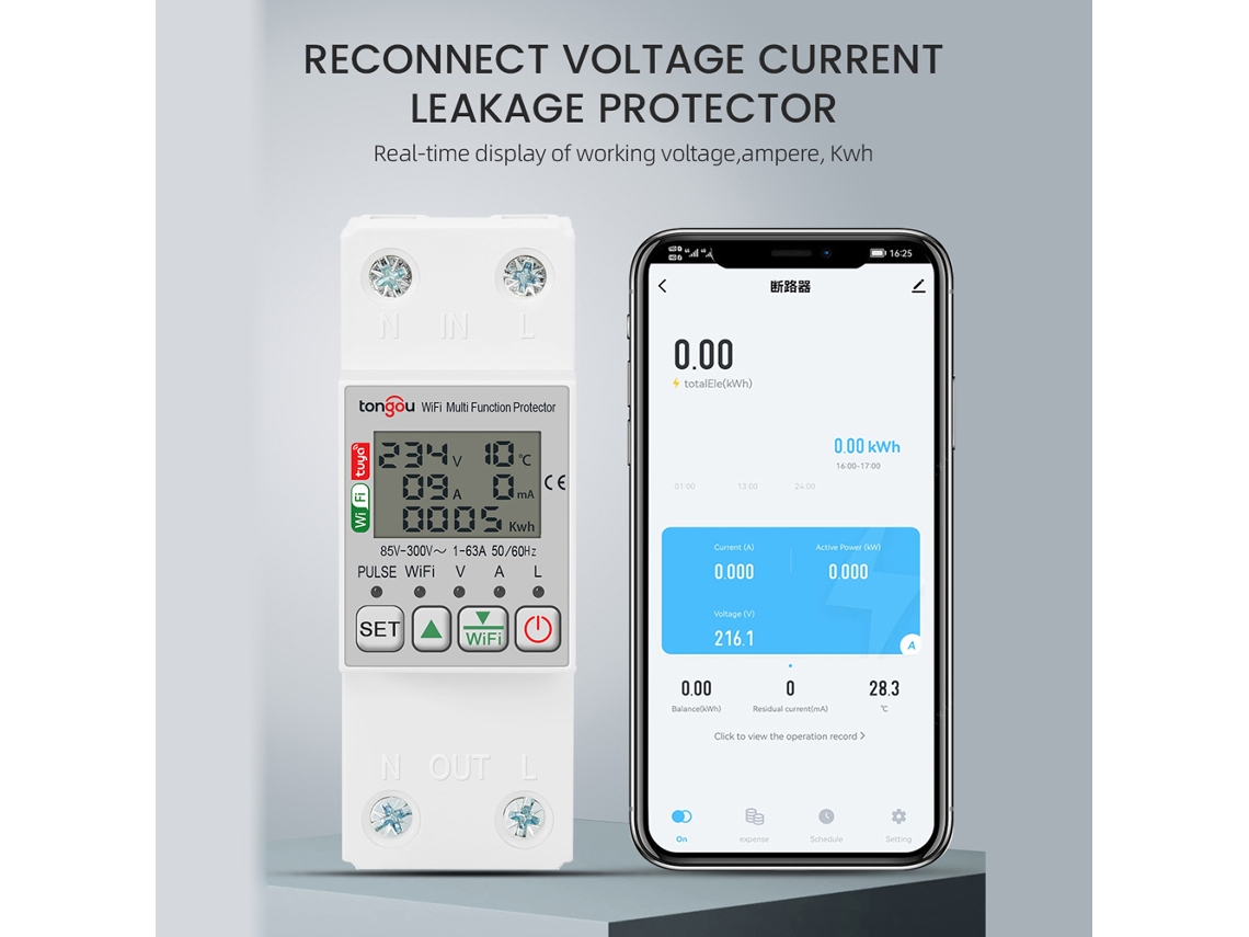 Medidor Inteligente Tuya Wifi 63a Protector De Fuga Monitor Energía App Alexa