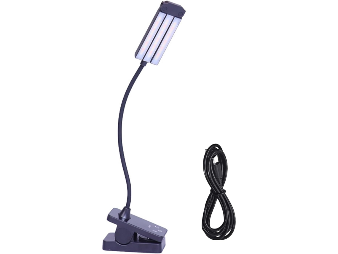 Luminária De Leitura Led Com 3 Cabeças, Recarregável, Proteção Para