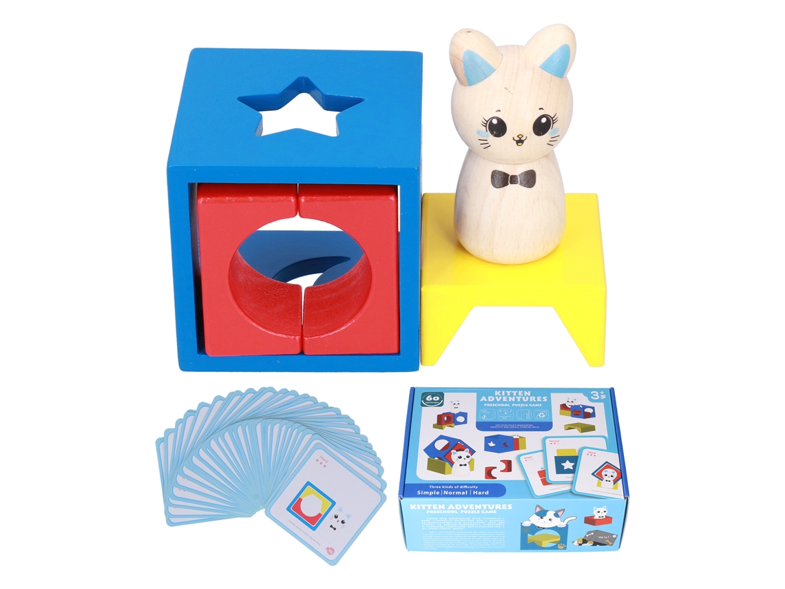 Brinquedos De Madeira Geométricos Caixa Forma Gatinho Jogo Educativo Para Crianças 3 Anos +