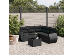 Vidaxl 6 Pcs Conjunto Sofás De Jardim C/ Almofadões Vime Pe Preto