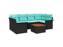 Maison Exclusive - Conjunto De Sofá De Jardim 7 Pcs Preto E Turquesa Vime Pe