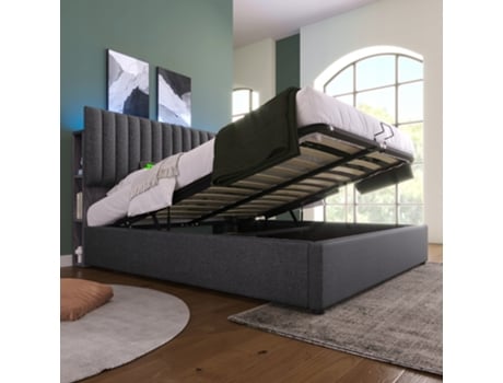 Cama De Casal Arhatreya Com Led App, Usb C E Cabecete Ajustã¡vel (160x200 Cm Cinza)