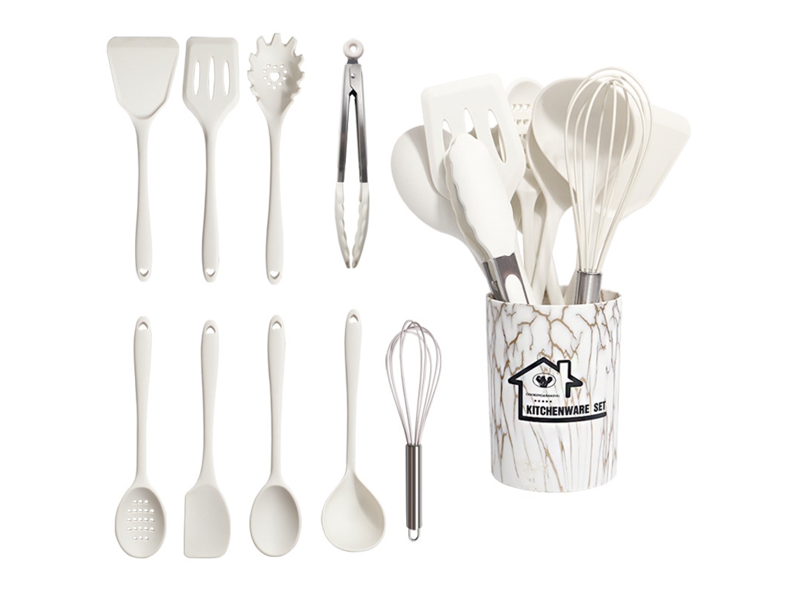 10 Peças Utensílios De Cozinha De Silicone Antiaderente Resistente Ao Calor Utensílios De Cozinha Branco Yunzii