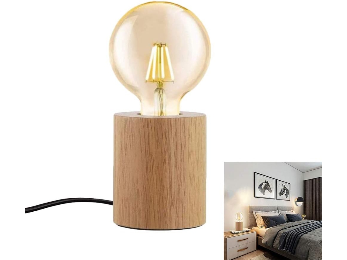 Soquete de mesa redondo Edison E27 em madeira com aba, padrão europeu, luminária decorativa, base de madeira com aba