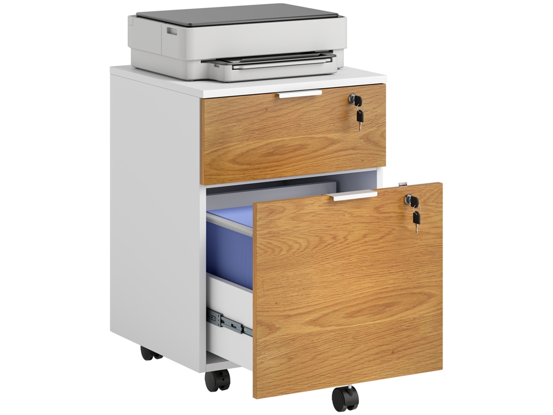 Pedestal de Mesa com 2 Gavetas, Barras para Encosto, Trancável, 42x40x60 cm S/MARCA