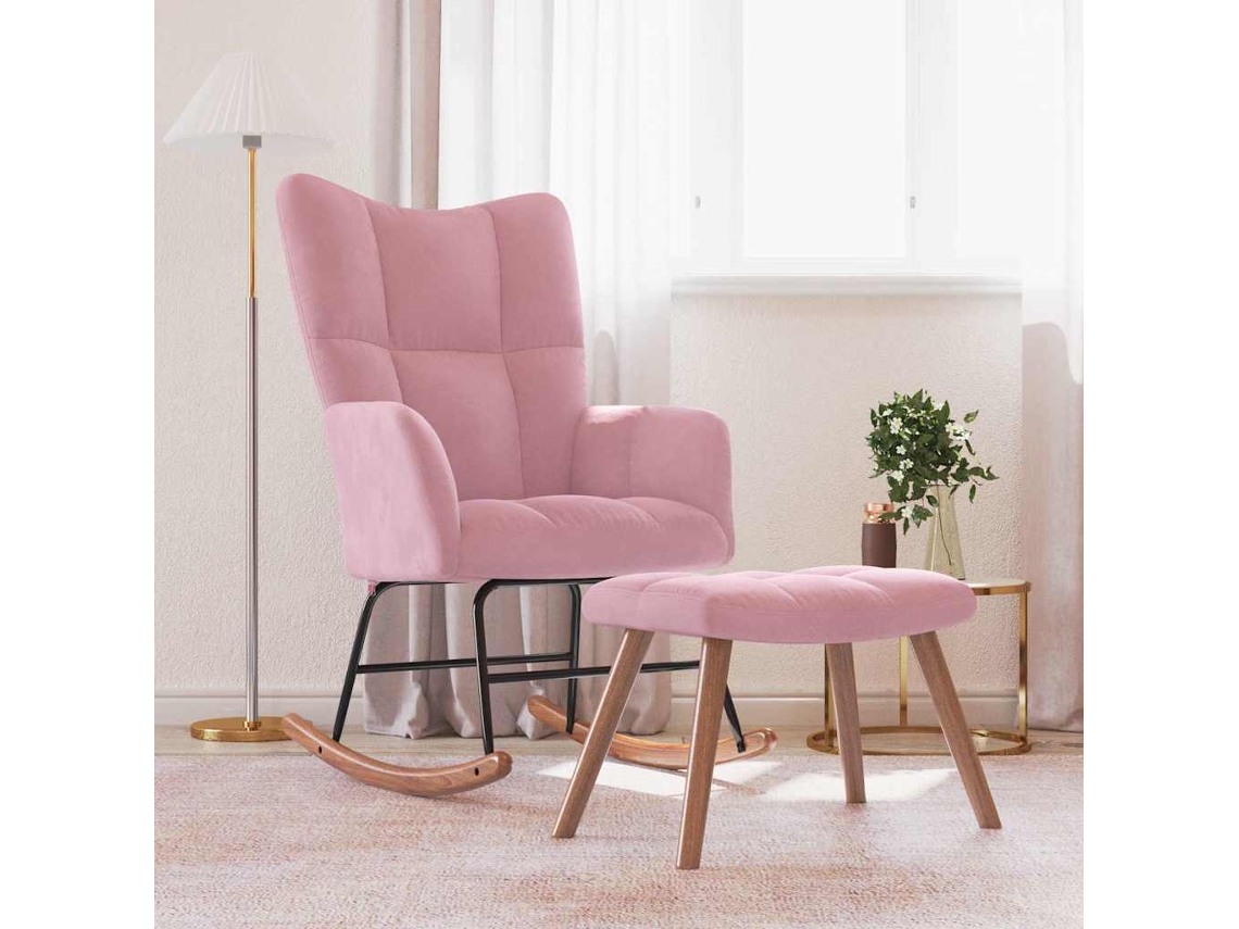 Cadeira De Baloiço Com Banco Veludo Rosa Lovely Home
