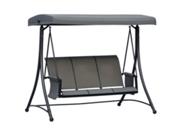 Balanço 3 Lugares com Bolso Lateral e Cobertura Ajustável, Suporta Até 300 Kg, Uso em Jardim e Terraço, 196 X 128 X 172cm, Cinza Escuro VERIDIA CUOM