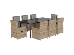 Conjunto de 9 Jantar para Jardim com Almofadões Vime Pe Bege MAISON EXCLUSIVE