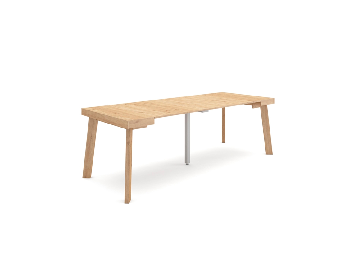 Mesa Consola Extensível, 222x90x77cm, Para 10 Pessoas, Pés De Madeira, Carvalho